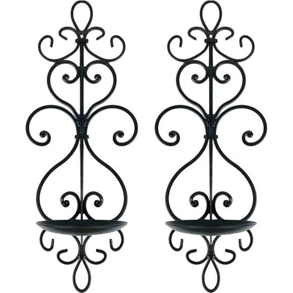 Black Metal Wall Candle Sconces Set Hanging Holders Home Decor Pair